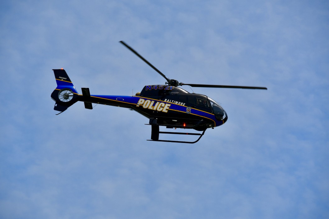 Shiny Black and Blue Baltimore Police Helicopter