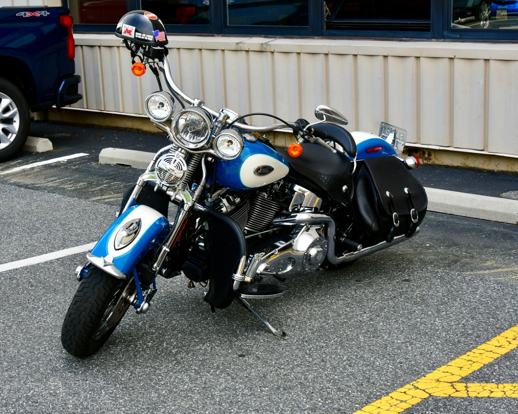 Blue and White Harley
