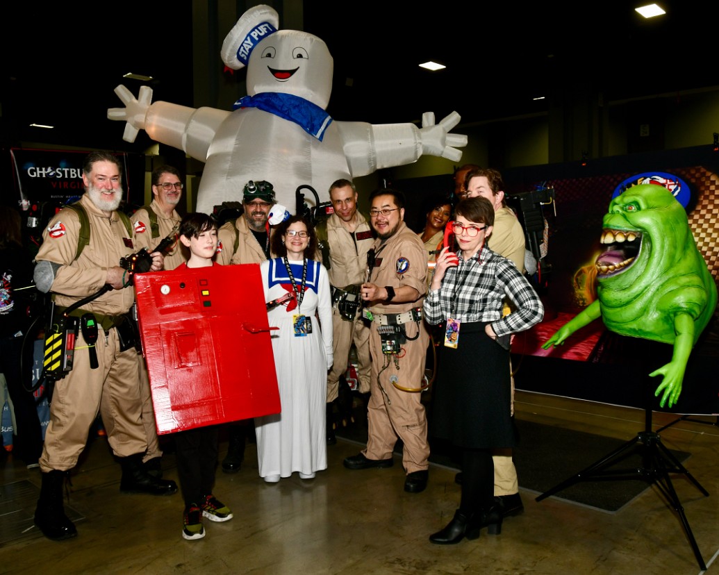 Fans Posing With the Ghostbusters