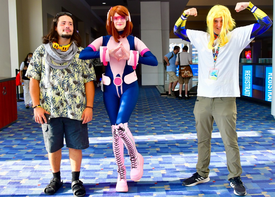 Eraser Head, Uravity, and All Might Welcoming the First Morning of Otakon 1
