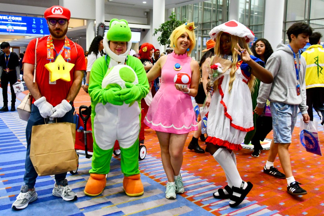 Mario, Yoshi, Peach, and Toad Hanging Together 1